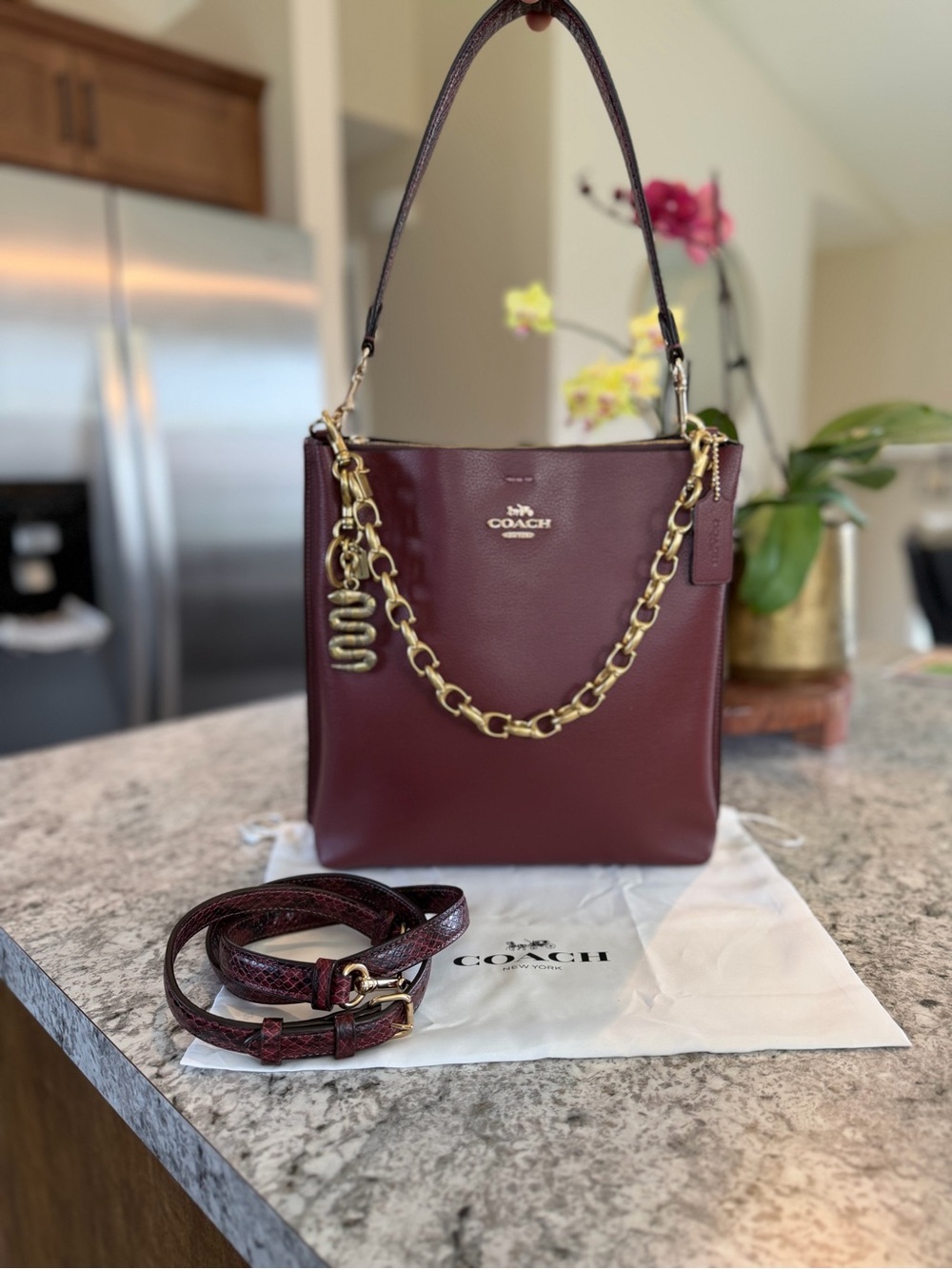Coach Mollie Bucket (Style CC754) Wine and Python - Picture 8 of 8